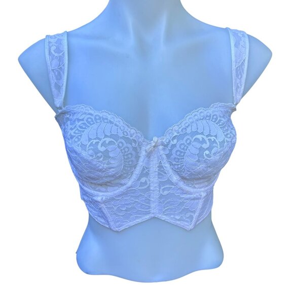 Warners 80s Prelude White Longline Lace Bra Size 34D - Picture 1 of 9